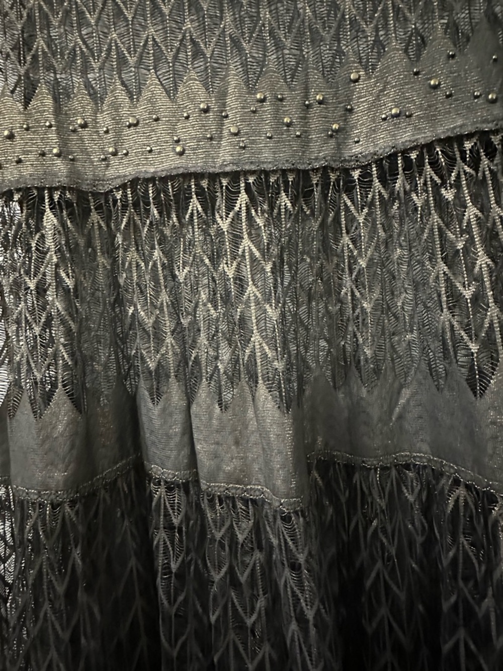 Designer Queen & Pawn Metallic Olive black Lace Tiered Maxi dress cover up S - Picture 6 of 7